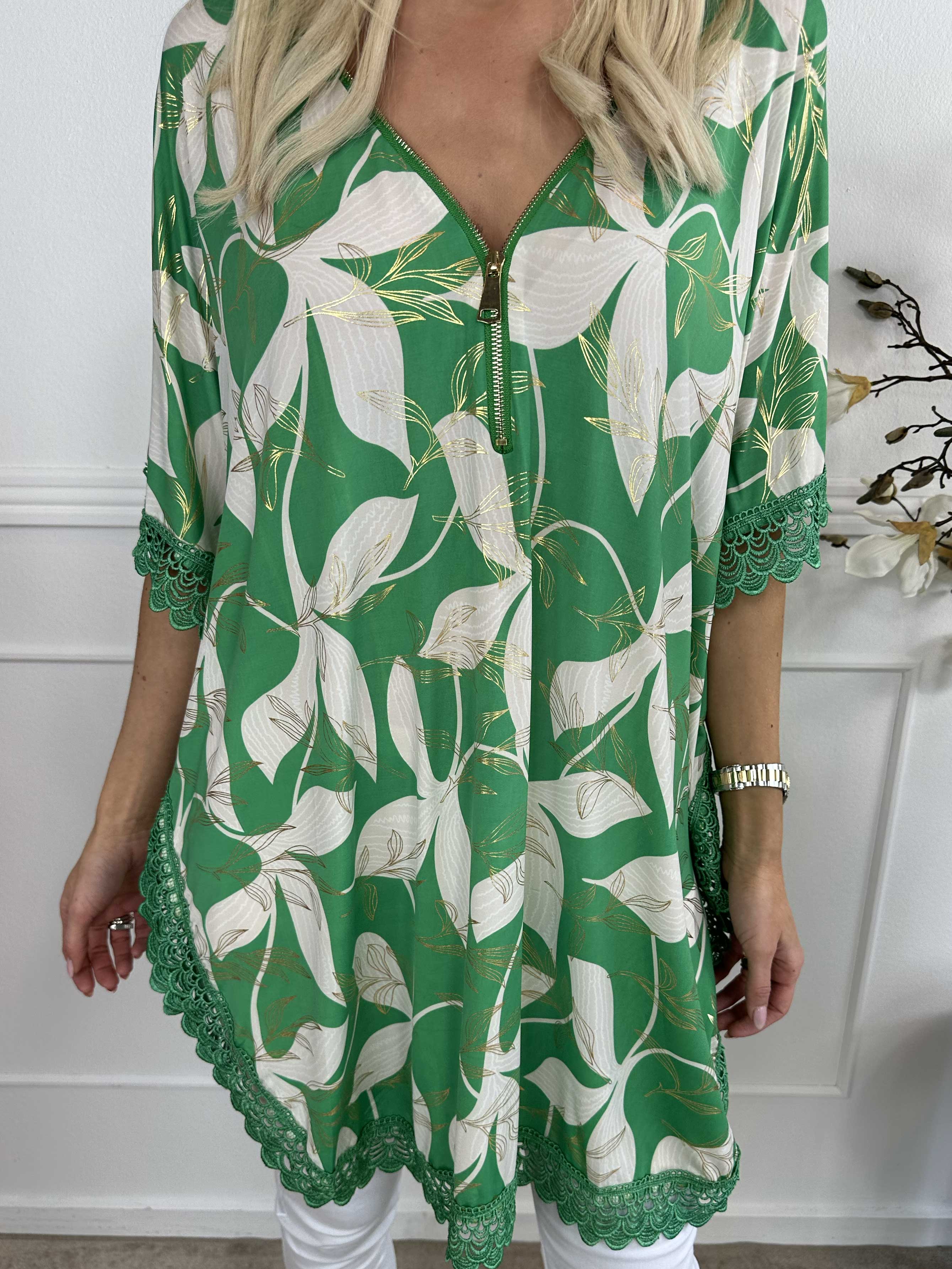 Chara - Tunikaklänning med resår, spetskant och dragkedja